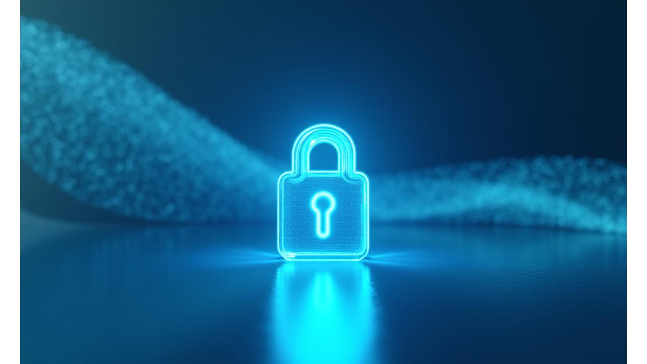 Et stilisert bilde av en digital hengelås med bølger i bakgrunnen, symboliserer datasikkerhet og personvern